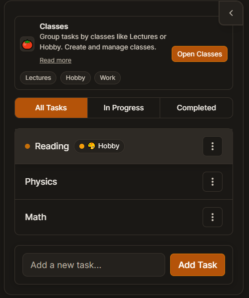Task tracking in PomoClass